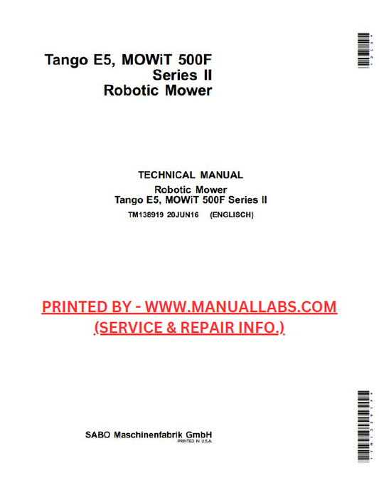 TM138919 John Deere Tango E5 Mowit 500F Robotic Mower Technical Manual