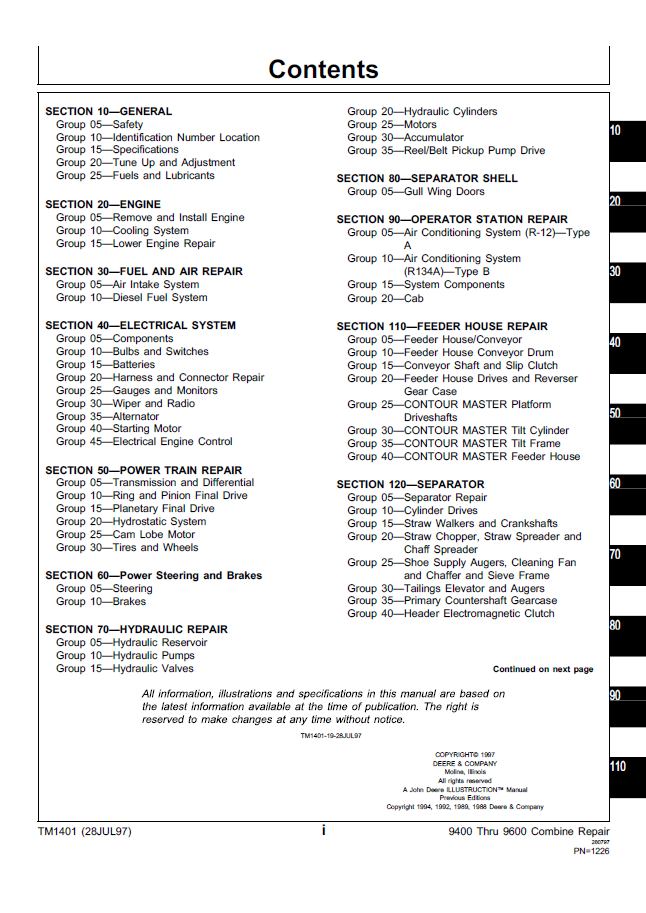 TM1401 John Deere Maximizer Combine Workshop Technical Manual