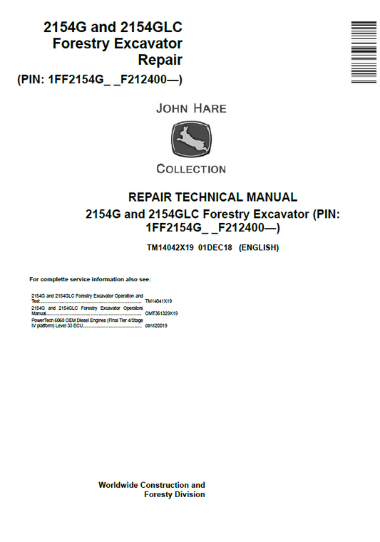 TM14042X19 John Deere 2154G 2154GLC Forestry Excavator Repair Manual