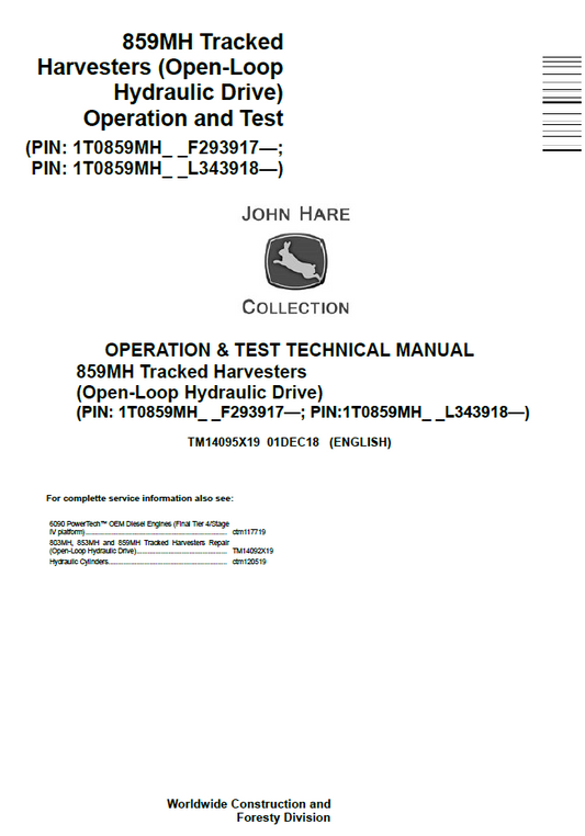 TM14095X19 John Deere 859MH Tracked Harvester Operation & Test Manual