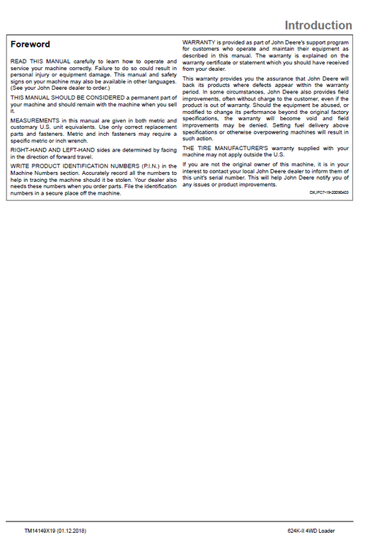 TM14149X19 John Deere 624K-II Wheel Loader Technical Manual PDF