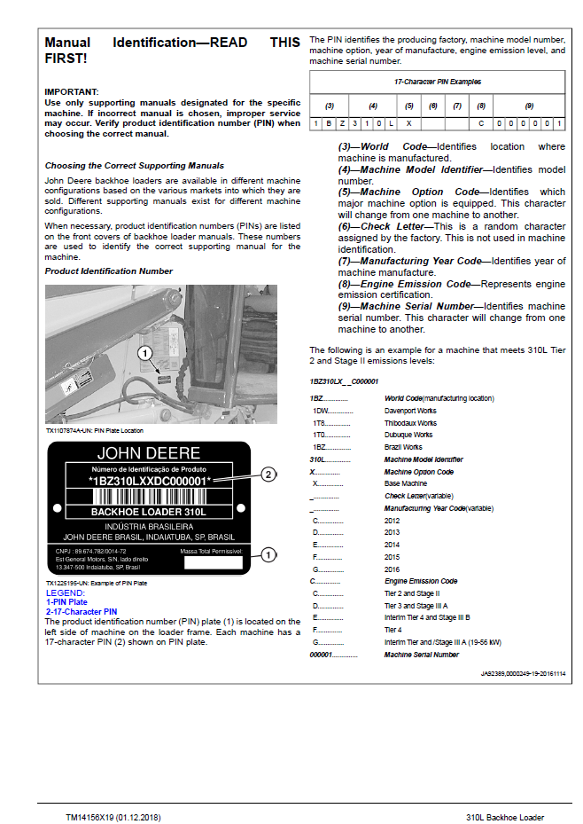 TM14156X19 John Deere 310L Construction Equipment Testing Manual
