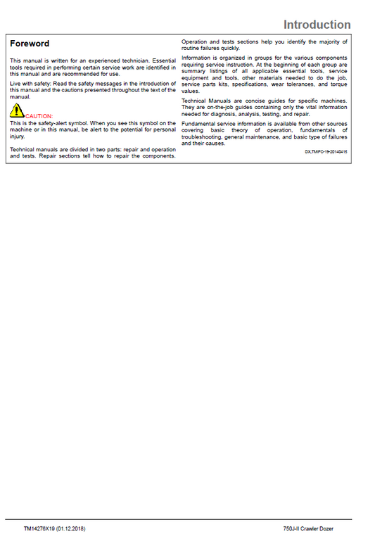 TM14276X19 John Deere 750J-II Crawler Dozer Service Repair Manual