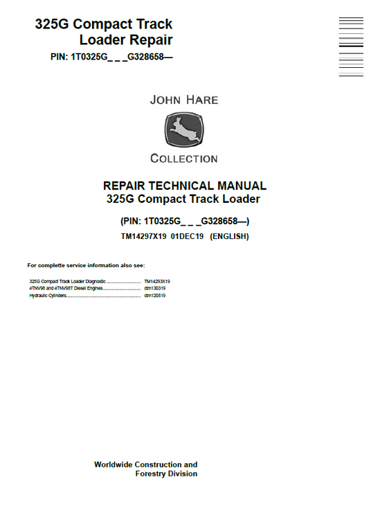 TM14297X19 John Deere 325G Compact Track Loader Repair Technical Manual