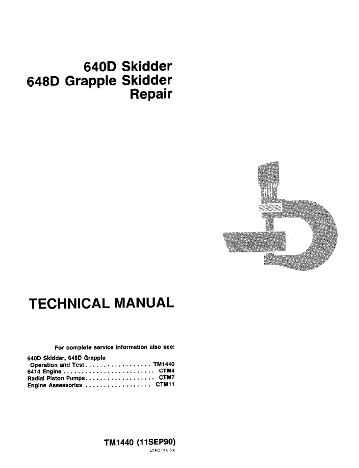 TM1440 John Deere 640D 648D Skidder Repair Manual PDF