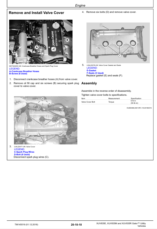 TM145519 John Deere XUV835 Gator Utility Vehicle Repair & Maintenance Manual
