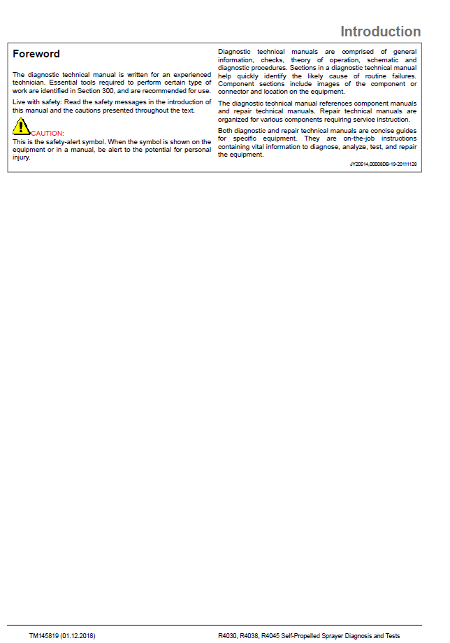 TM145819 John Deere Self-Propelled Sprayer Diagnosis & Test Manual