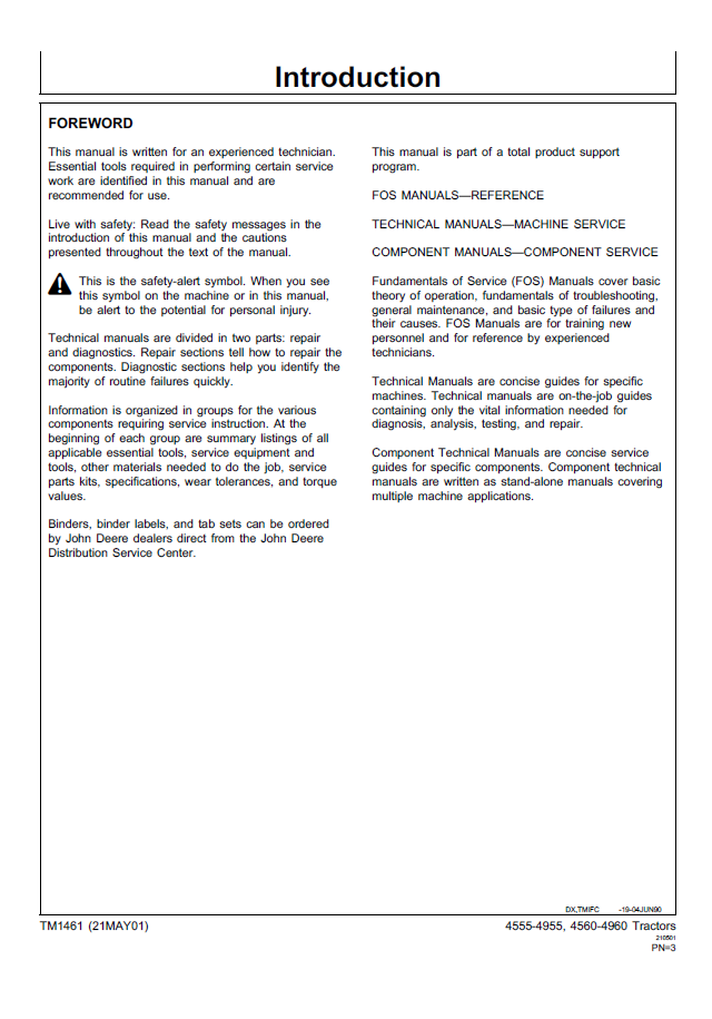 TM1461 John Deere Tractor Operation & Diagnostic Test Guide