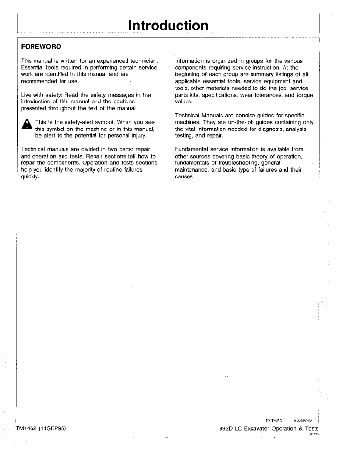 TM1462 John Deere 992D-LC Excavator Technical Diagnostic Manual