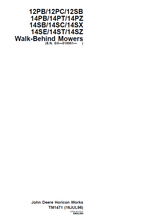 TM1471 John Deere Walk-Behind Mower Technical Service Manual PDF