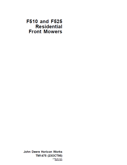 TM1475 John Deere F510 F525 Residential Front Mower Service Manual