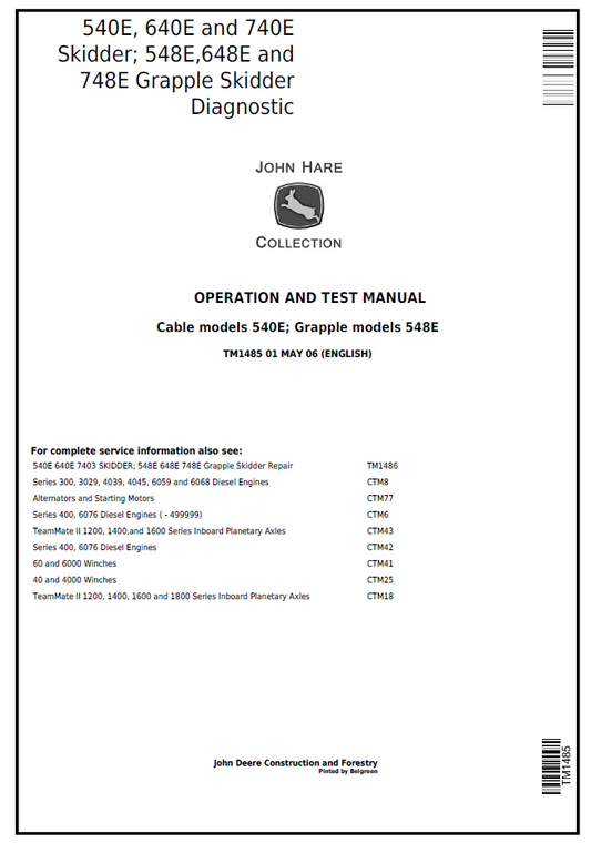 TM1485 John Deere 540E 640E 740E Skidder Diagnostic Test Manual PDF