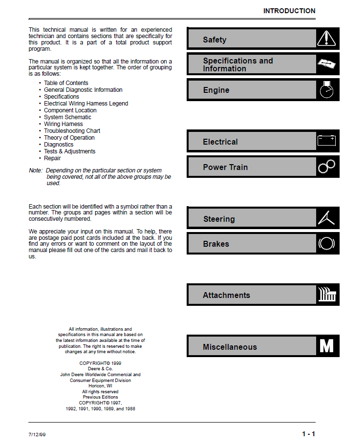 TM1491 John Deere Riding Mower Service & Repair Manual GX-SRX Series