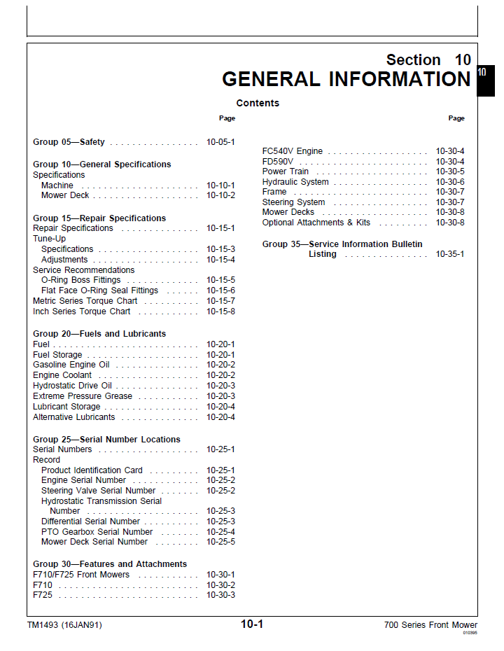 TM1493 Technical Manual for John Deere F710 and F725 Front Mowers