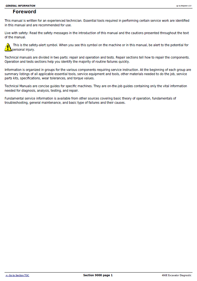 TM1504 Deere 490E Hydraulic Excavator Troubleshooting Test Manual