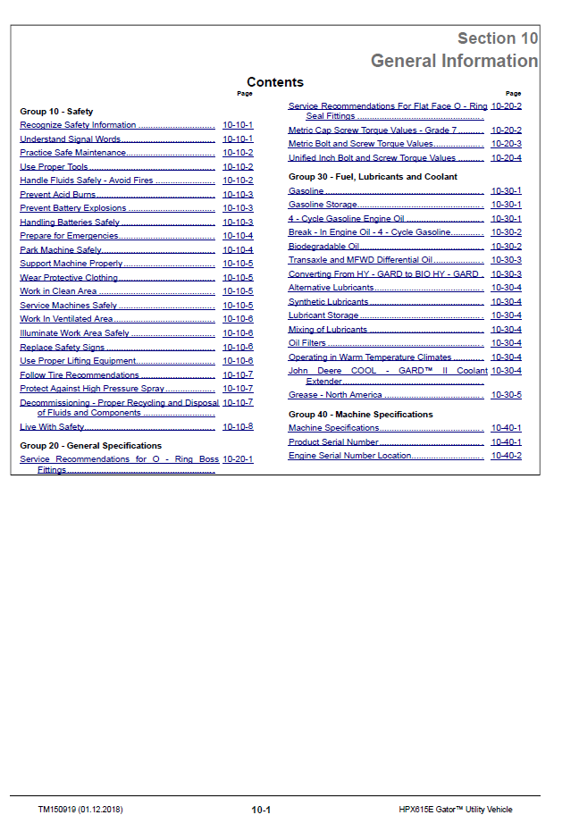 TM150919 Technical Manual for John Deere HPX615E Gator Utility Vehicle PDF
