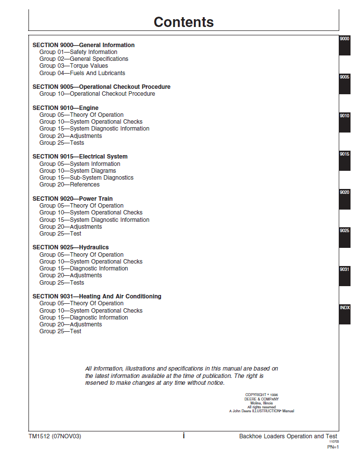 TM1512 Deere Backhoe Loader Technical Operation & Test Manual Guide