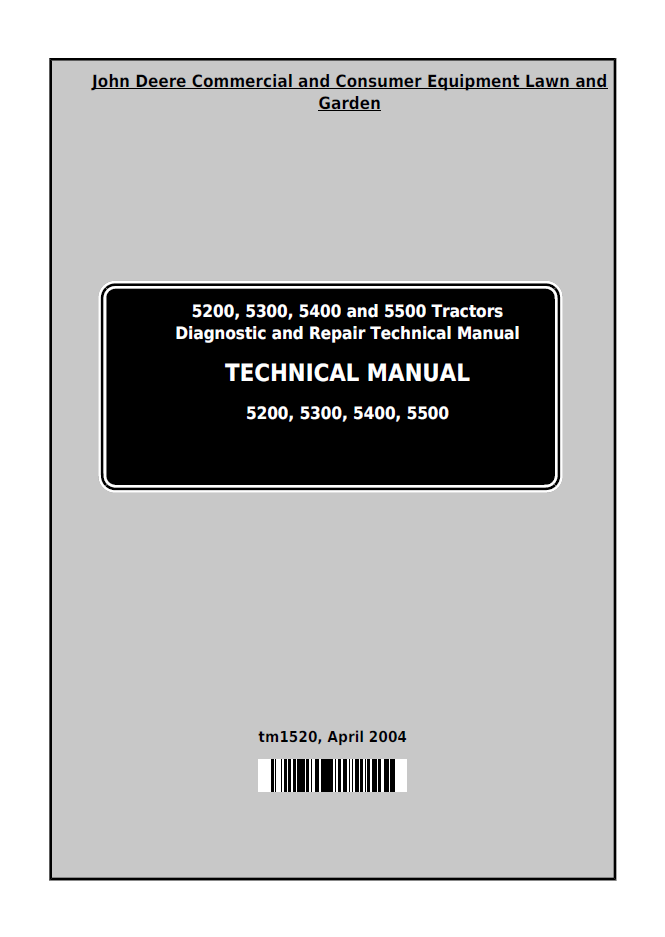 TM1520 John Deere 5200 5300 5400 5500 Tractor Repair Manual PDF