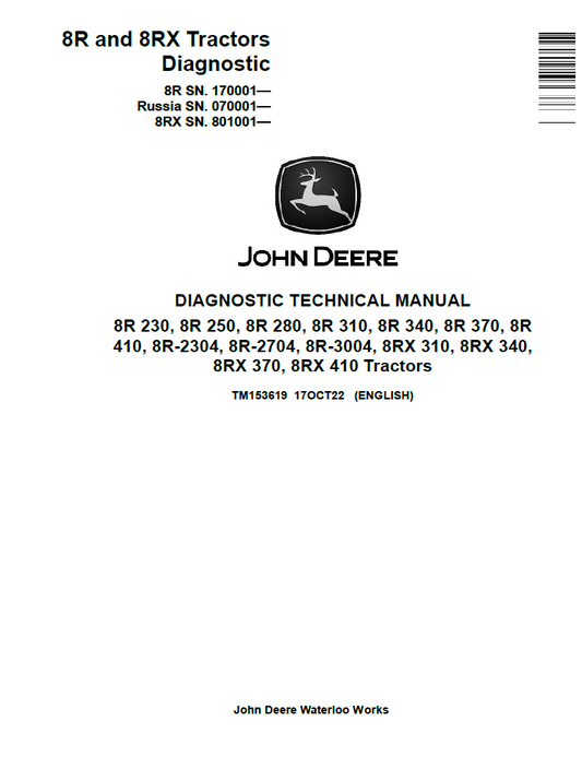 TM153619 John Deere 8R 8RX Tractor Diagnostic Technical Manual PDF