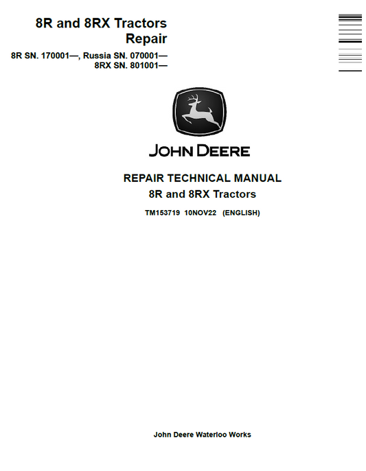 TM153719 John Deere 8R & 8RX Tractor Repair Technical Manual PDF