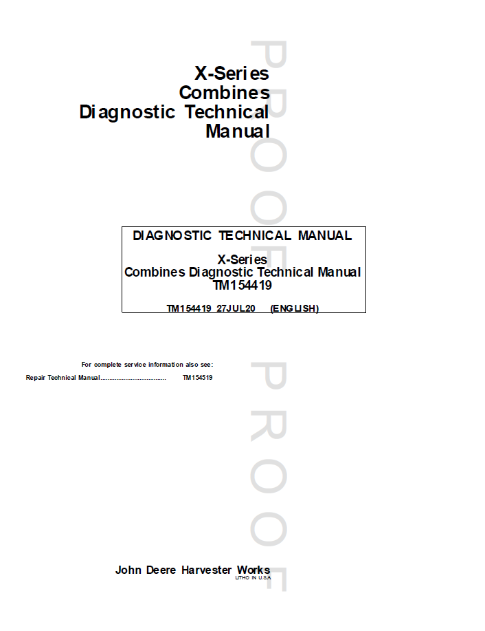 TM154419 John Deere X-Series Combine Diagnostic Repair Manual