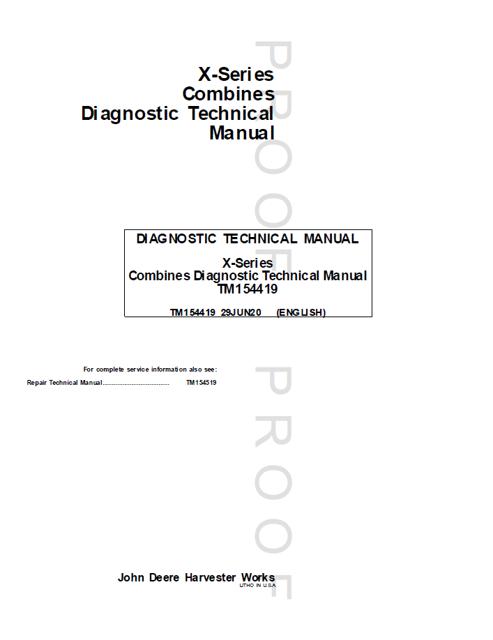 TM154419 John Deere X-Series Combine Diagnostic Service Manual