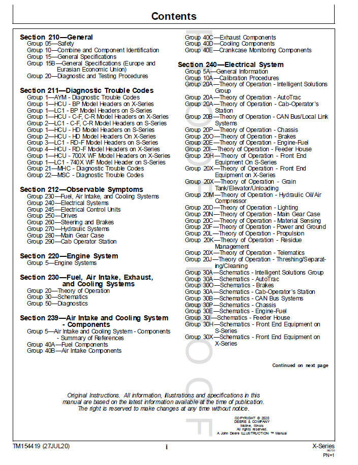 TM154419 John Deere X9 Combine Technical Troubleshooting Manual
