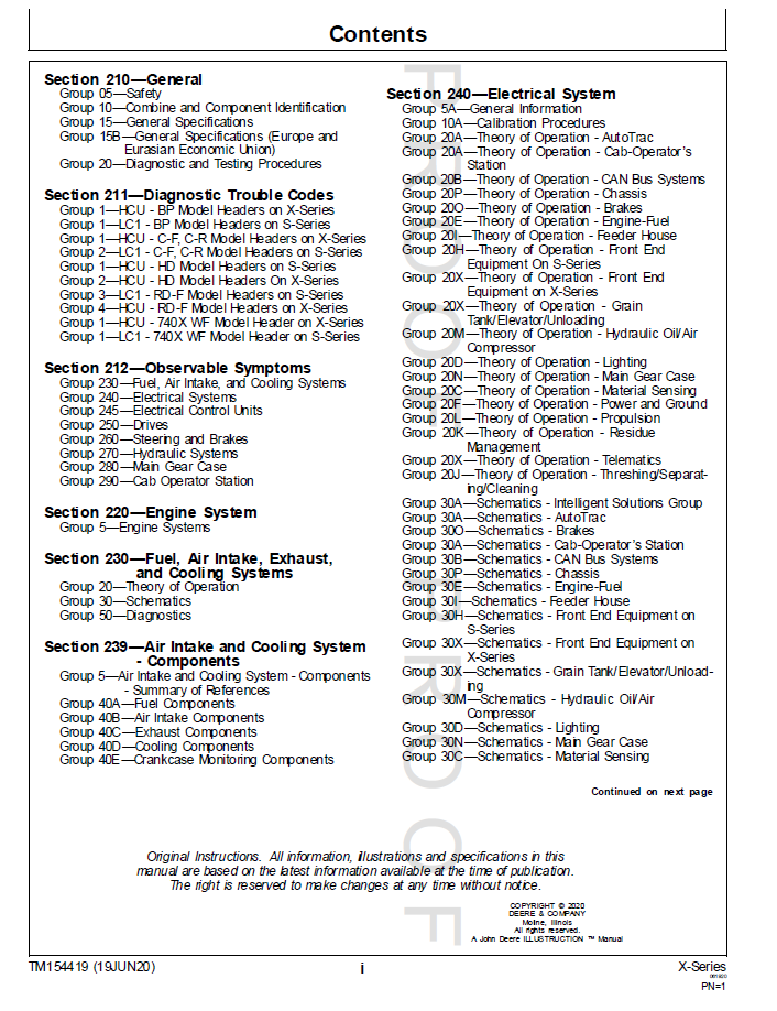TM154419 Technical Manual for John Deere X-Series Combine Diagnostics