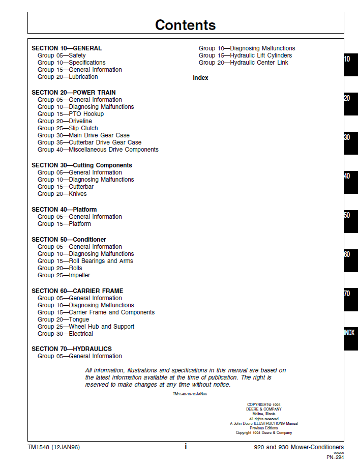 TM1548 Technical Manual for John Deere Mower-Conditioner Models PDF Download