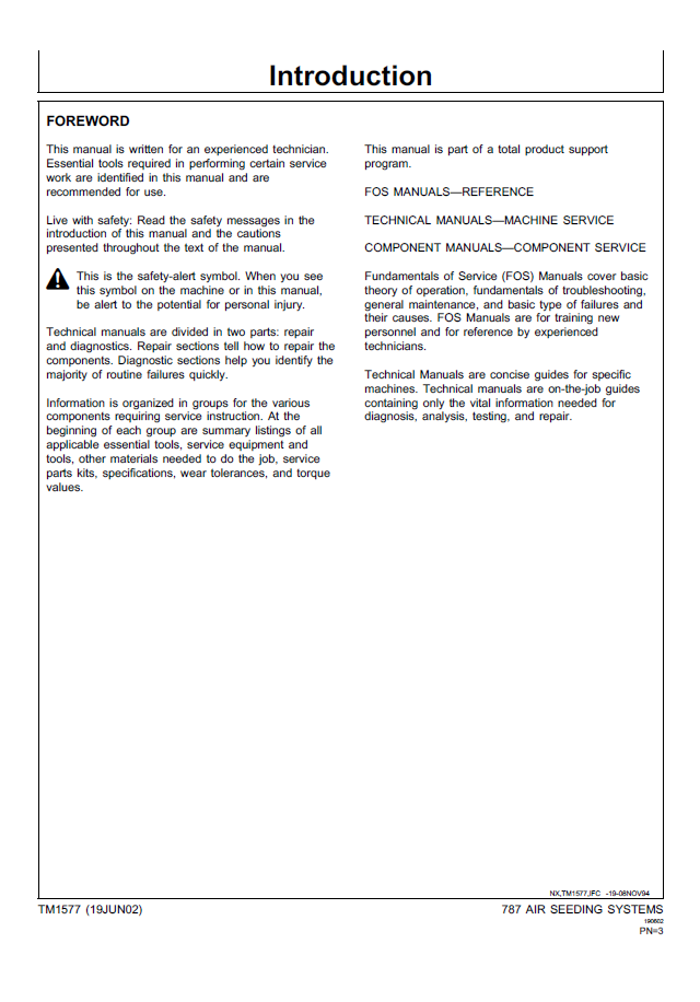 TM1577: John Deere 787 Air Seeding System Service & Technical Manual