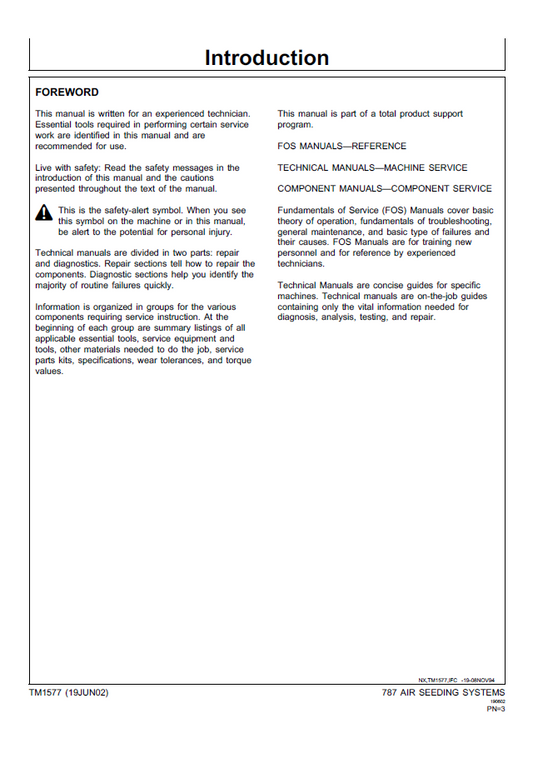 TM1577: John Deere 787 Air Seeding System Service & Technical Manual