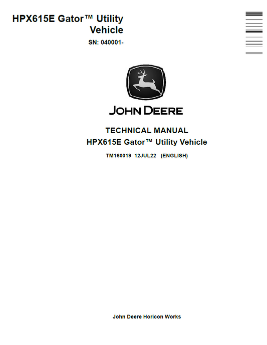 TM160019 John Deere HPX615E Gator Technical Manual PDF