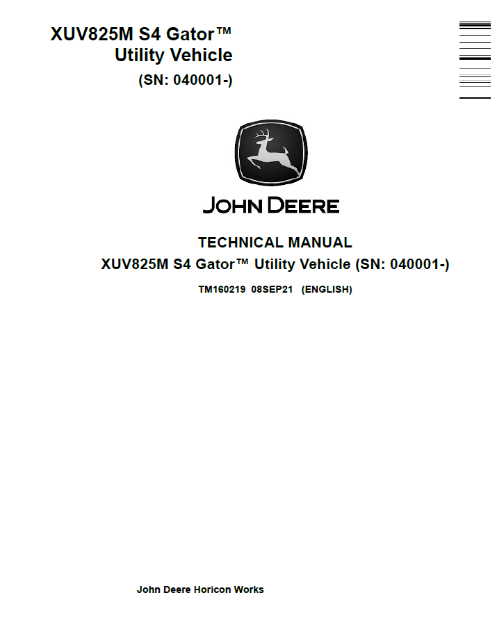 TM160219 John Deere XUV825M S4 Gator Technical Manual PDF