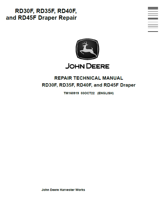 TM160919 John Deere RD30F RD35F RD40F RD45F Draper Technical Manual PDF