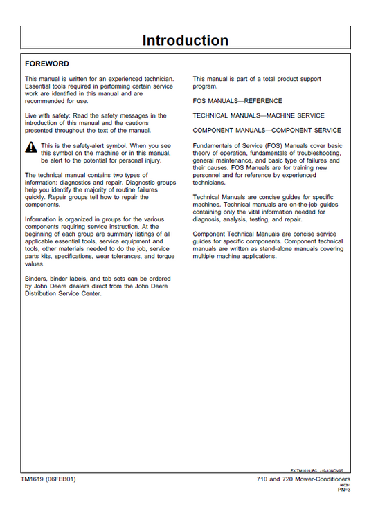 TM1619 John Deere Mower Conditioner Service Repair Guide