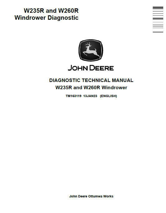 TM163119 John Deere W235R W260R Windrower Diagnostic Technical Manual PDF