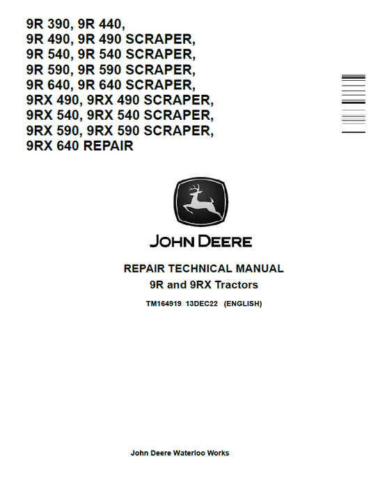 TM164919 John Deere 9R 9RX Tractor Repair Technical Manual PDF