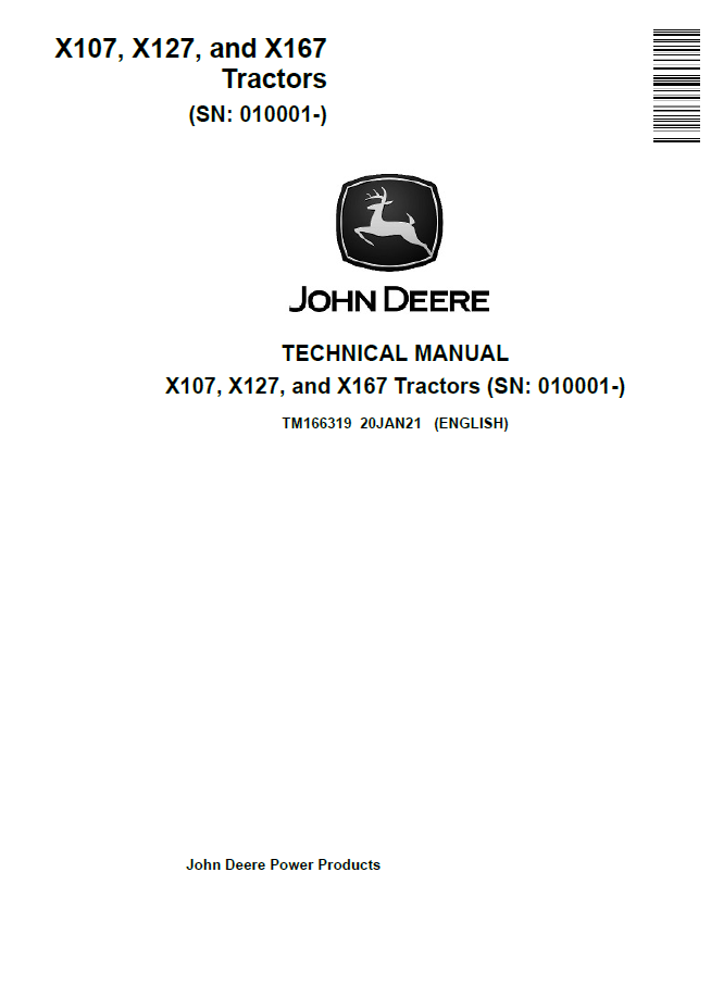 TM166319 John Deere X107 X127 X167 Tractor Technical Manual PDF