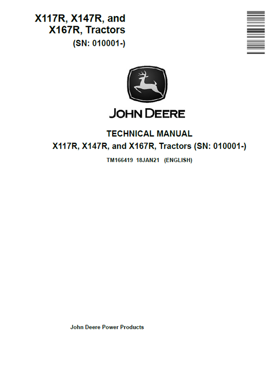 TM166419 John Deere X117R X147R X167R Tractor Technical Manual PDF