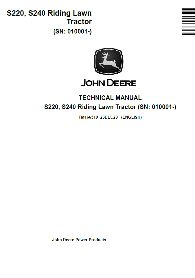TM166519 John Deere S220 S240 Riding Lawn Tractor Technical Manual PDF