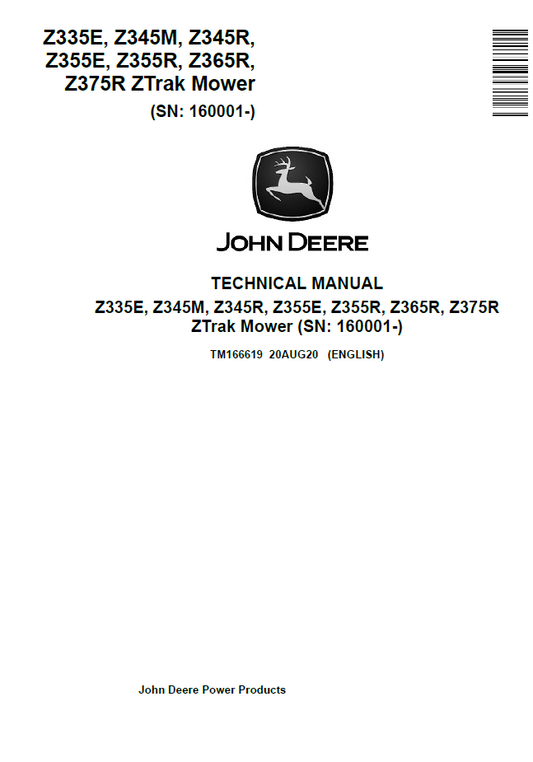 TM166619 John Deere Z335E Z345M Z345R Z355E Z365R Z375R ZTrak Manual PDF