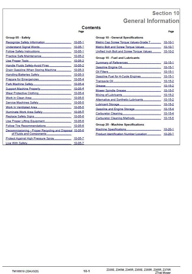 TM166619 John Deere ZTrak Mower Factory Technical Service Manual PDF