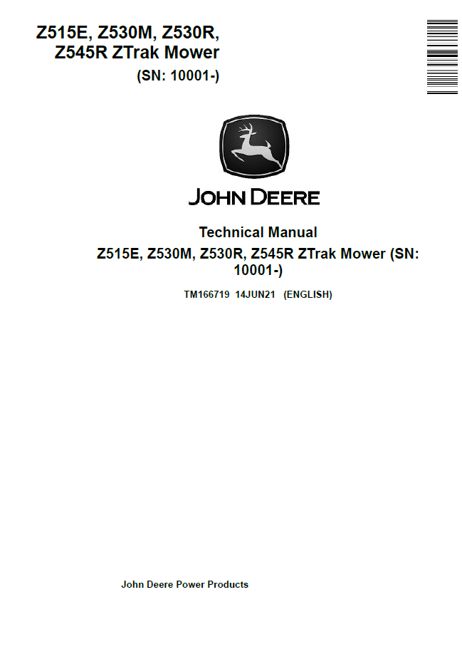 TM166719 John Deere Z515E Z530M Z530R Z545R ZTrak Mower Technical Manual PDF