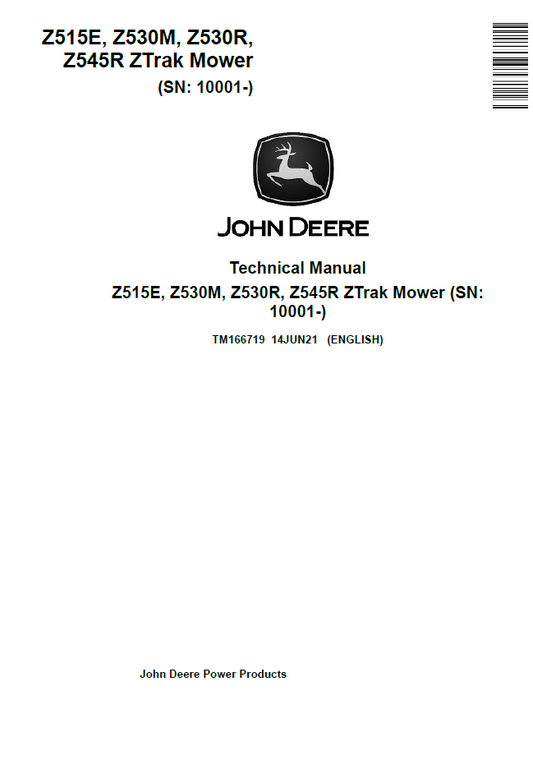 TM166719 John Deere Z515E Z530M Z530R Z545R ZTrak Mower Technical Manual PDF