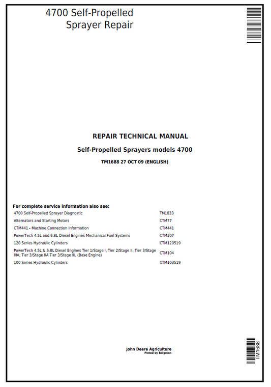 TM1688 John Deere 4700 Self-Propelled Sprayer Repair Manual PDF