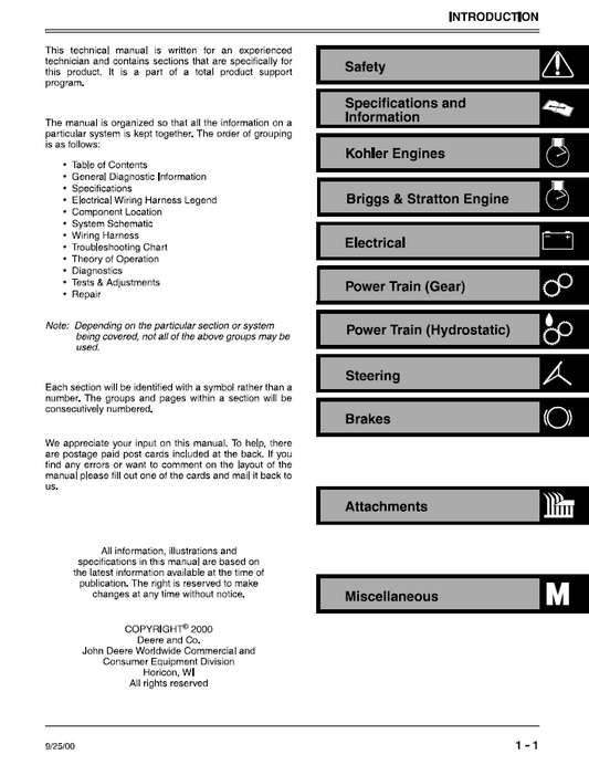 TM1695 John Deere LT Series Lawn Tractor Technical Repair Manual