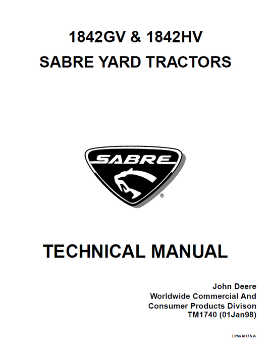 TM1740 John Deere 1842GV 1842HV Sabre Yard Tractor Manual PDF
