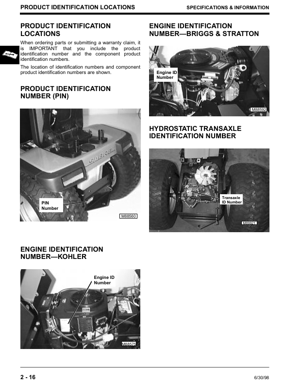 TM1741 John Deere Sabre Garden Tractor Service & Workshop Manual