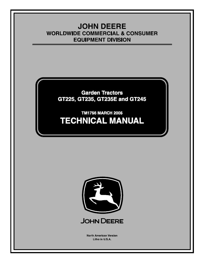 TM1756 Technical Manual for John Deere GT Garden Tractors PDF Download