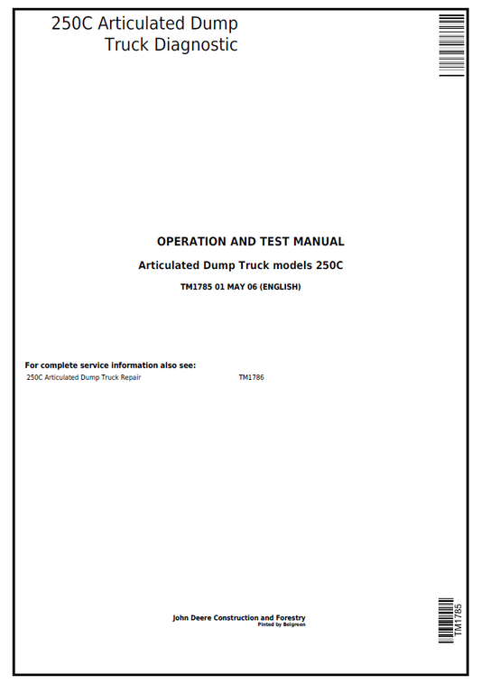 TM1785 John Deere 250C Articulated Dump Truck Diagnostic Manual